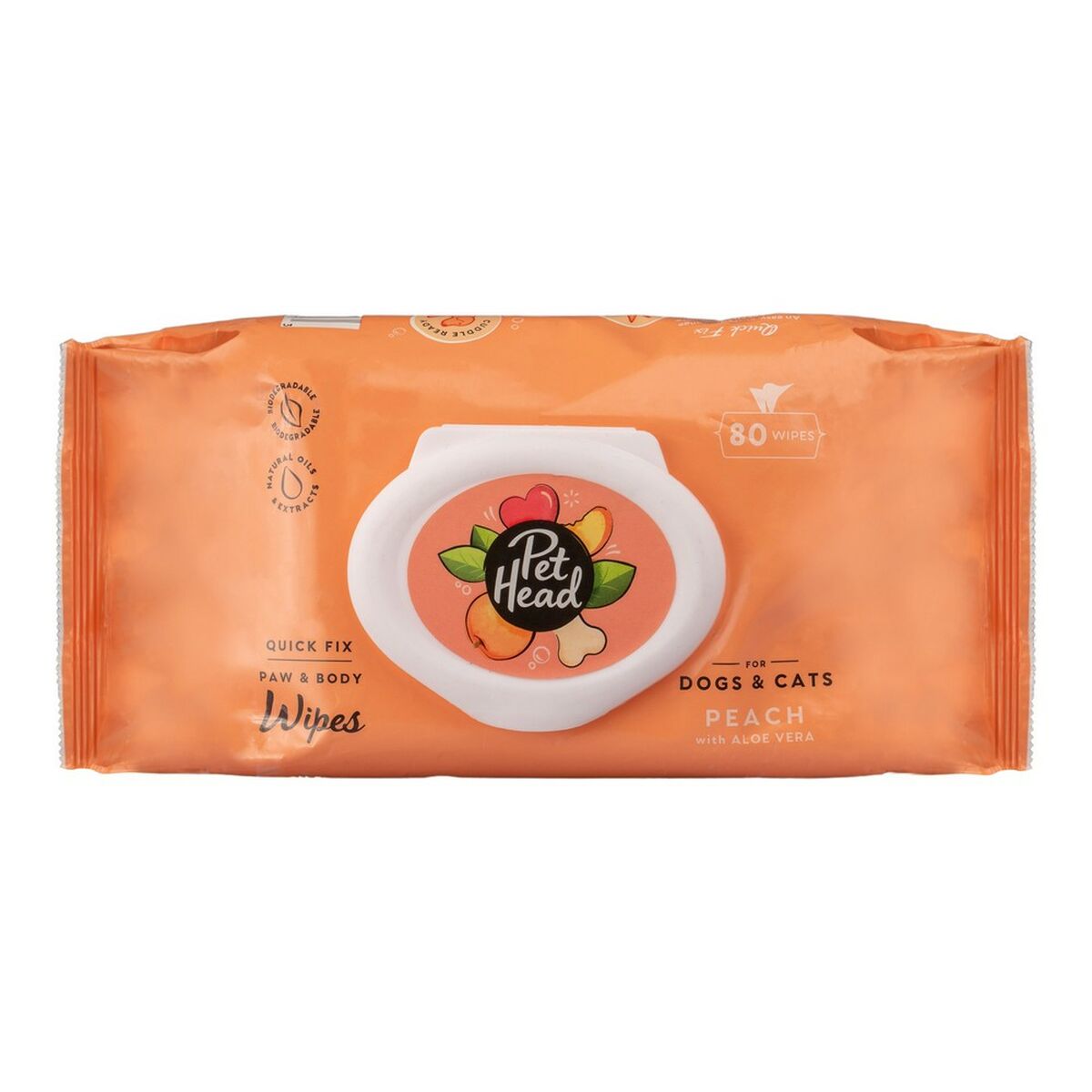 Toallitas Perros Pet Head Melocotón y Aloe Vera 80uds | Limpieza Rápida Sin Agua
