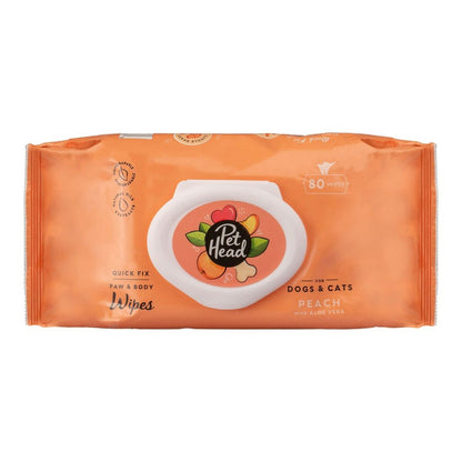 Toallitas Perros Pet Head Melocotón y Aloe Vera 80uds | Limpieza Rápida Sin Agua